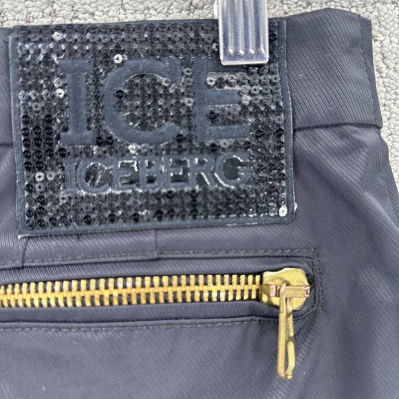 Ice Iceberg Pencil Skirt Womens 42/28 Black Waxed Lined Zip Pockets - Picture 4 of 11